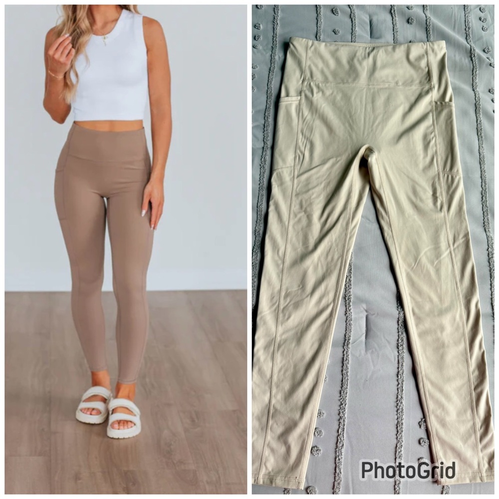 New Mono B High Rise active leggings no seam front and side pocket Sand L